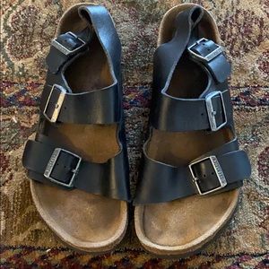 Black Leather Birkenstock with back strap